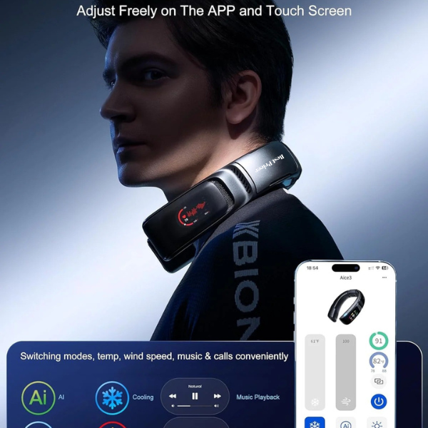 Best Pricer™ AICE 3 AI Neck Air Conditioner – Ice White | AI Cooling System | 7000 mAh Battery | 30 Hours Runtime | Full-Body Airflow | Health Monitor | Wearable & Rechargeable | Music & Call Support