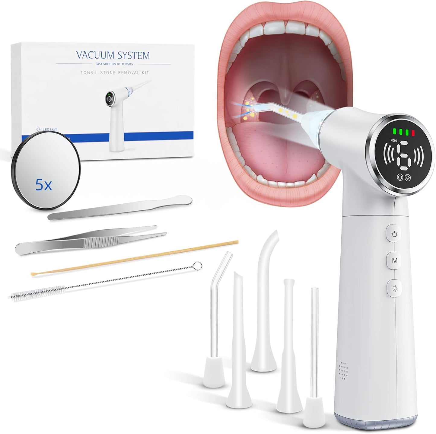 Best Pricer™ Electronic Tonsil Stone Remover Kit | 10-Piece Professional Set | Vacuum Suction Technology | 6 Suction Modes | LED Light | Dentist-Recommended Bad Breath Treatment