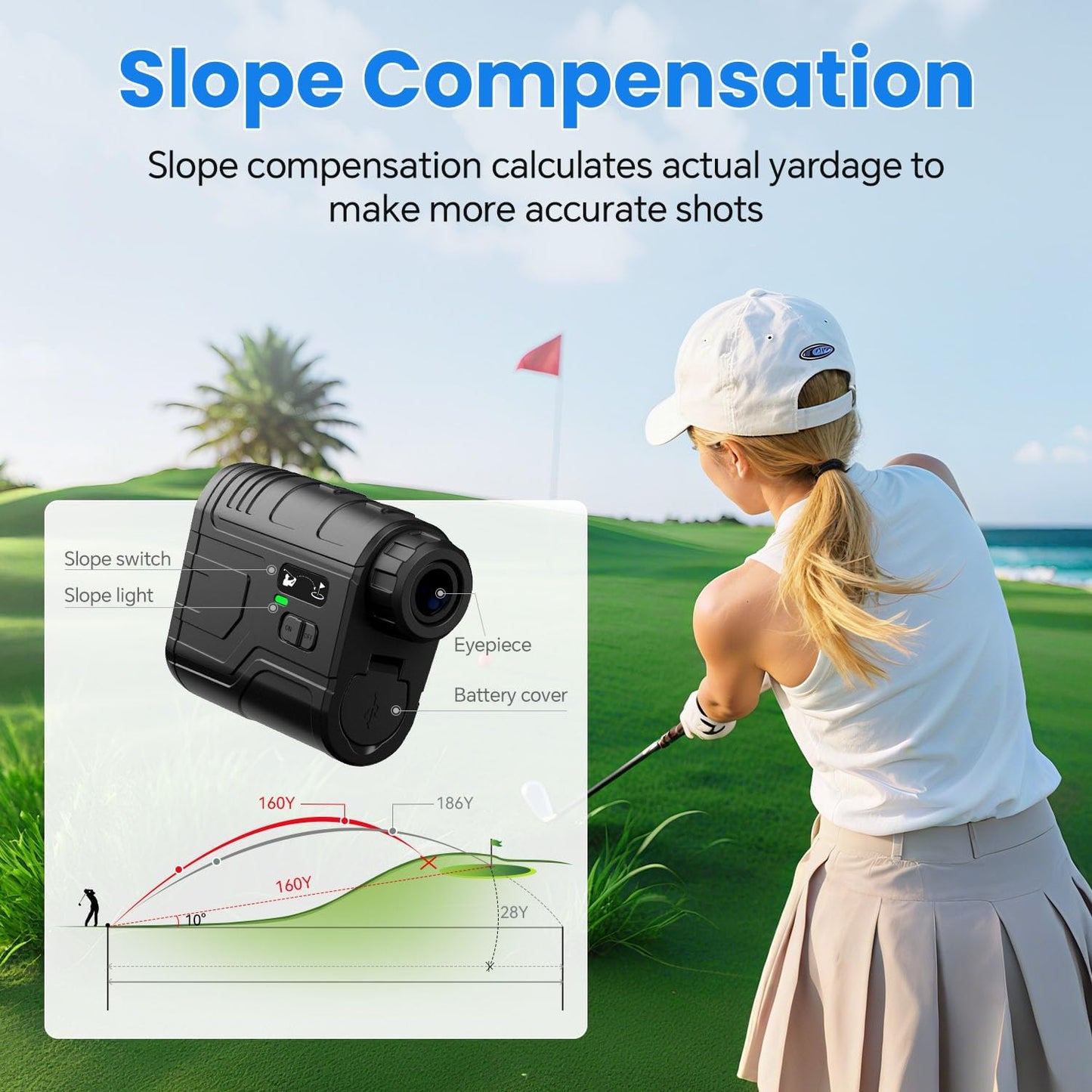 Best Pricer™ Golf Range Finder F1000S | 1200 Yards | Slope ON/OFF | Flag Lock Vibration | 7X Magnification | Rechargeable USB-C | Tournament Legal