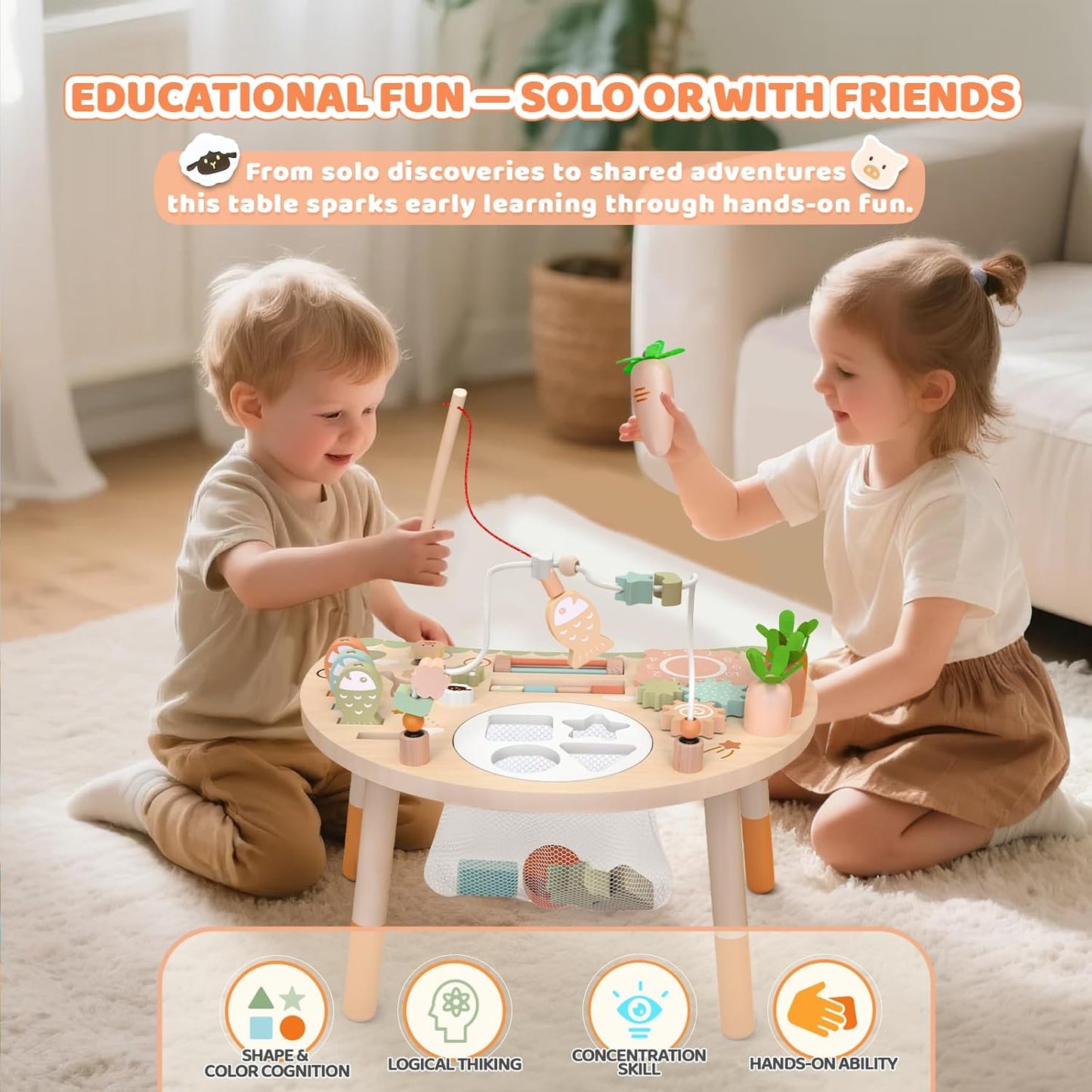 Best Pricer™ 9-in-1 Wooden Montessori Activity Table | Educational Busy Board | Sensory Learning Toy | Shape Sorter • Bead Maze • Fishing Game | Perfect 1st Birthday Gift (12 + Months)