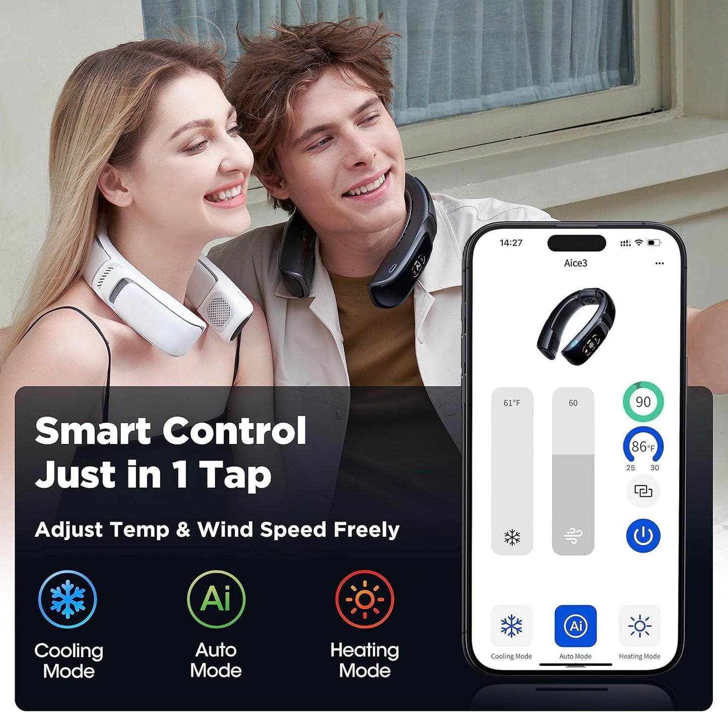 Best Pricer™ AICE 3 AI Neck Air Conditioner – Ice White | AI Cooling System | 7000 mAh Battery | 30 Hours Runtime | Full-Body Airflow | Health Monitor | Wearable & Rechargeable | Music & Call Support