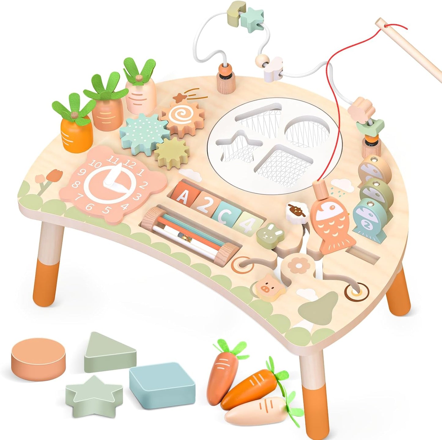 Best Pricer™ 9-in-1 Wooden Montessori Activity Table | Educational Busy Board | Sensory Learning Toy | Shape Sorter • Bead Maze • Fishing Game | Perfect 1st Birthday Gift (12 + Months)