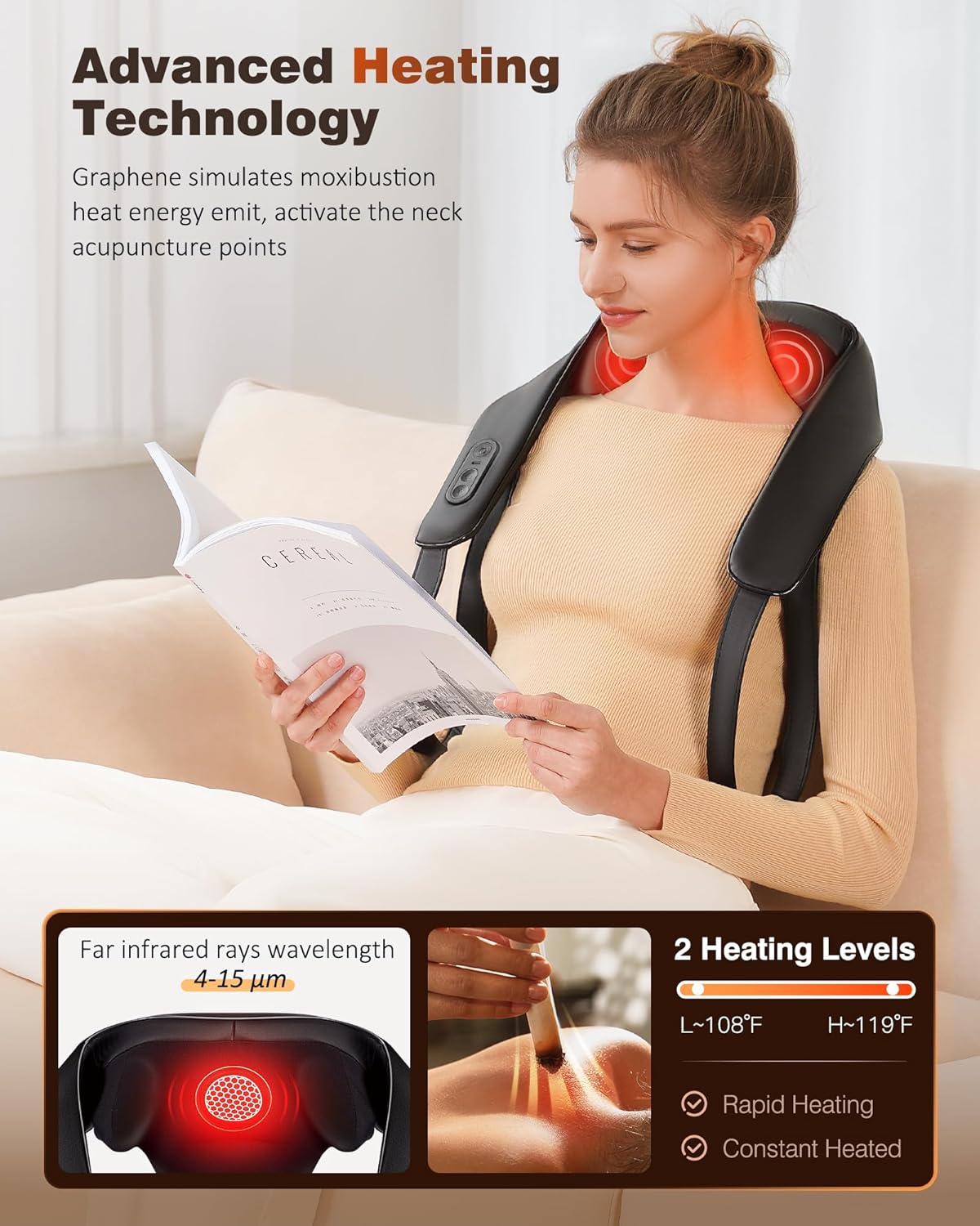 Best Pricer™ 4D Shiatsu Cordless Neck & Shoulder Massager with Heat (2025 Model) | Deep Tissue Therapy | 2 Heat Levels | 2500mAh Rechargeable Battery | Portable & Hands-Free Design