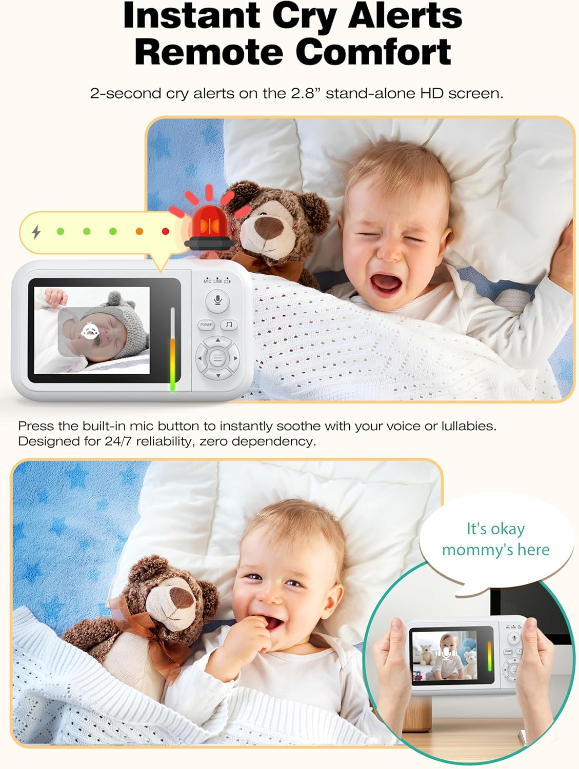 Best Pricer™ Baby Monitor with Camera & Night Vision | 1080 P HD Video | Cot Clip & Holder | 2-Way Talk | Temperature Sensor | Subscription-Free