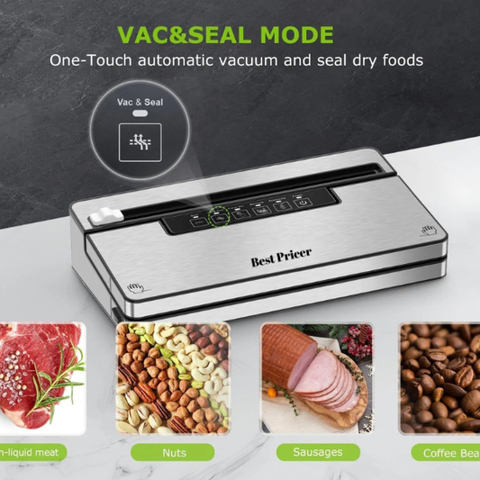 Best Pricer™ Vacuum Sealer Machine VS3201 | 5 Modes | Built-in Cutter & Bag Storage | Globefish™ Continuous High-Speed Operation | Includes 100 Bags + 1 Roll