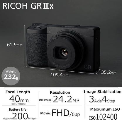 Ricoh GR IIIx Digital Camera – 40mm f/2.8 Lens, 24.2MP APS-C Sensor, Fast Hybrid AF