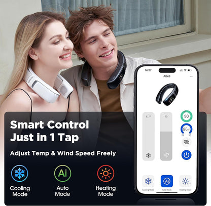 Best Pricer™ AICE 3 AI Neck Air Conditioner – Ice White | AI Cooling System | 7000 mAh Battery | 30 Hours Runtime | Full-Body Airflow | Health Monitor | Wearable & Rechargeable | Music & Call Support