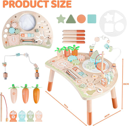 Best Pricer™ 9-in-1 Wooden Montessori Activity Table | Educational Busy Board | Sensory Learning Toy | Shape Sorter • Bead Maze • Fishing Game | Perfect 1st Birthday Gift (12 + Months)