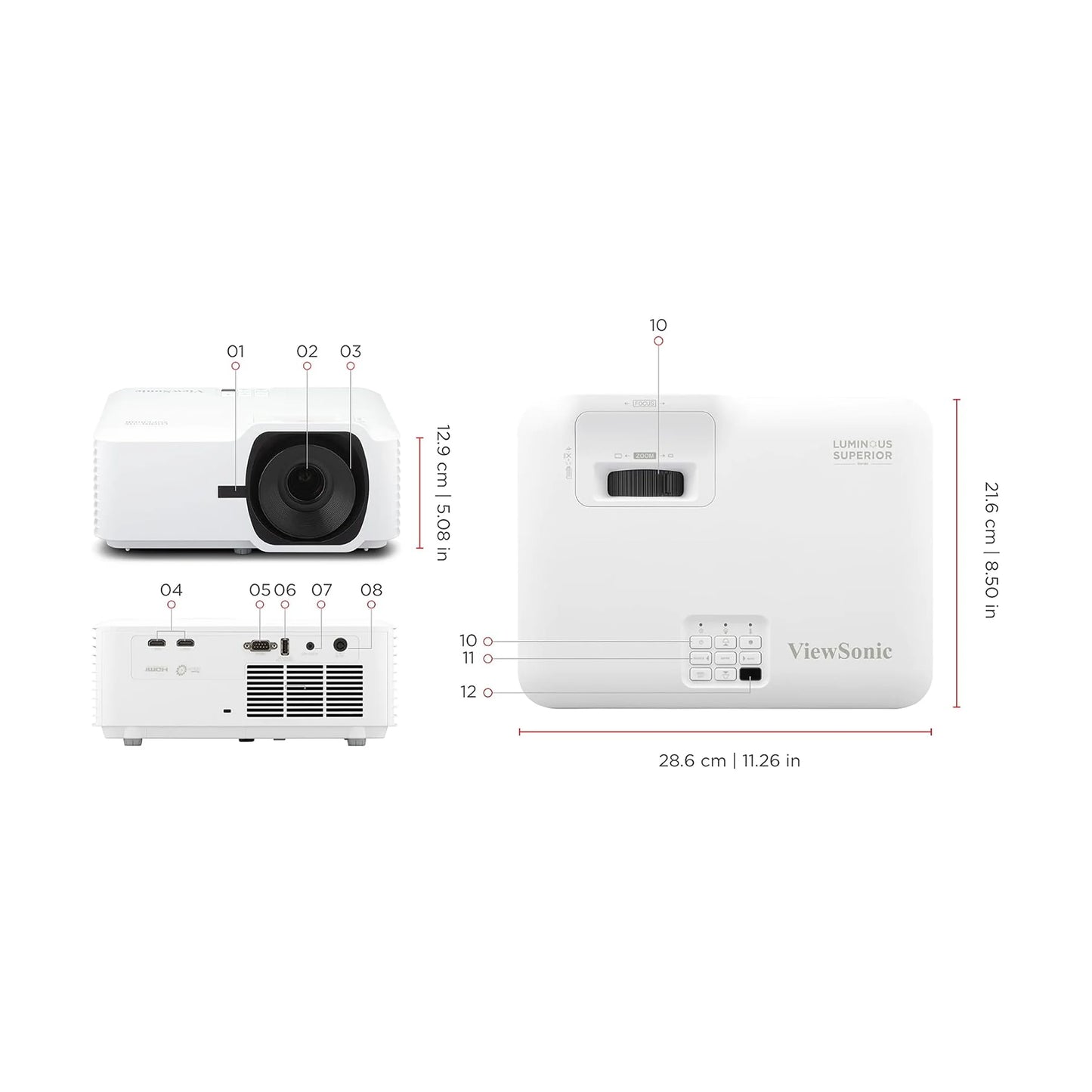 ViewSonic LS740W Professional WXGA Laser Projector | 5000 ANSI Lumens | 1.3x Optical Zoom | 300" Display | 360° Projection